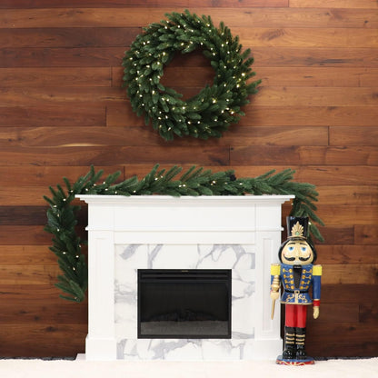 Fraser Hill Farm 9-Ft. Green Fir Garland with Warm White LED Lights | Battery Operated | Festive Christmas Holiday Decor for Fireplace Mantel, Stairway, Console Table | FFGF108GL-5GR