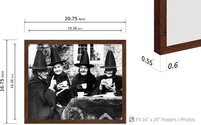 Poster Master Classic Photograph Poster - Vintage Halloween Print - Gift for Artist, Friend - Witches Tea Party, Old Women Smiling, Wearing Robes - Wall Decor for Living Room, 16x20 Brown Framed