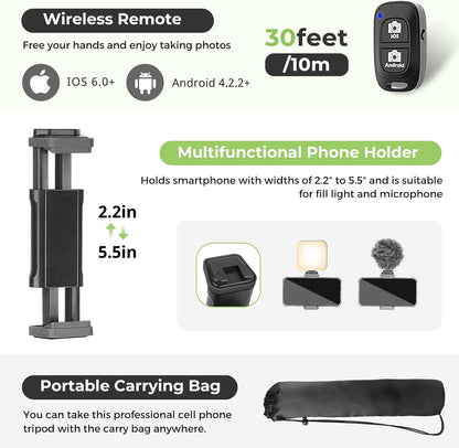 Aureday Phone Tripod, 82" Tripod for iPhone with Flexible Gooseneck, Wireless Remote and Phone Holder, Extendable Cell Phone&Camera Tripod Stand for Selfies/Video Recording/Live Streaming/Vlogging