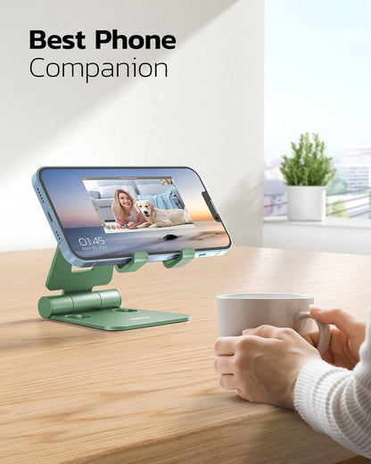 Nulaxy Dual Folding Cell Phone Stand, Fully Adjustable Foldable Desktop Phone Holder Cradle Dock Compatible with Phone 16 15 14 13 12 11 Pro Xs Xs Max Xr X 8, Nintendo Switch, All Phones- Green
