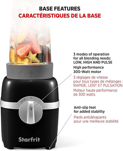 Starfrit Personal Blender - Two 828ml Cups - High, Low & Pulse Modes - 300W - Black