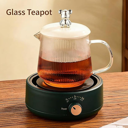 Electric Stove 500W Mini Electric Teapot Heater Stove 4.33in Glass Tea Maker Hot Plates Burner Countertop Stove for Ceramic Glass Kettle (Green)