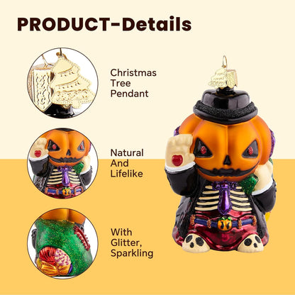 Pumpkin Christmas Tree Ornaments,Hand-Blown Glass Ornaments,Jack-O'-Lanterns Collection Figurine Hanging Ornaments,Christmas Decorations for Halloween Party Holiday Home Gifts