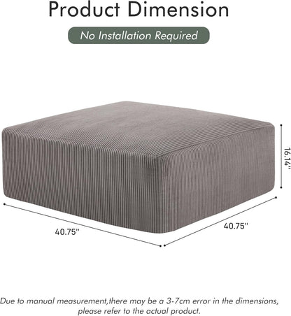40" Square Stuffed Ottoman Pouf for Sofa Couch, Corduroy Poufs with Foam Chunk Filling, Furry & Fluffy Foot Stool Movable Ottoman. 40 * 40 Floor Poufs Foot Rest for Living Room, Grey