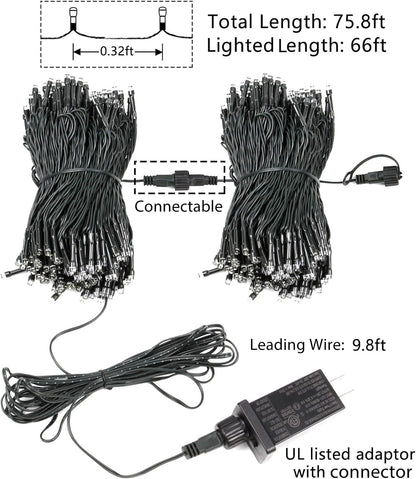 75.8 FT 200 LED Red and Green Christmas Lights Indoor Outdoor, Timer & Memory Function & 8 Modes, Extendable Green Wire, Waterproof Fairy Twinkle String Light for Xmas Tree Holiday Party Garden Yard