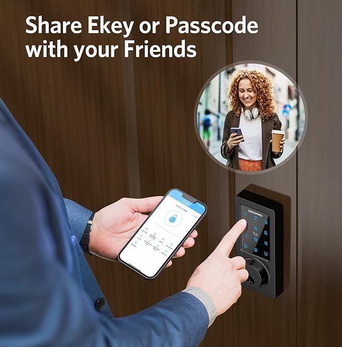 Keyless Entry Door Lock, Smart Deadbolt Lock with Bluetooth App, Electronic Keypad, IC Card, Keys, Security Waterproof Easy Install Ideal for Home, Apartment, Office, Hotel