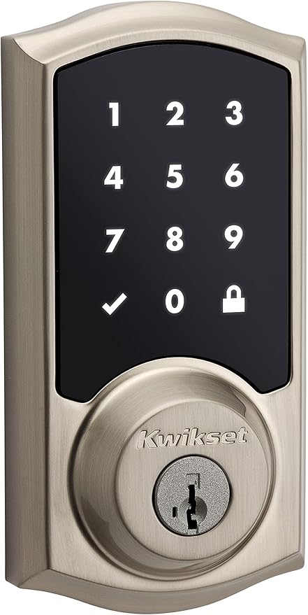Kwikset 916 Keyless Entry Touchscreen SmartCode Electronic Deadbolt Smart Lock Featuring SmartKey Security and ZigBee 3.0 Technology in Traditional Satin Nickel, Zigbee Hub Sold Separately