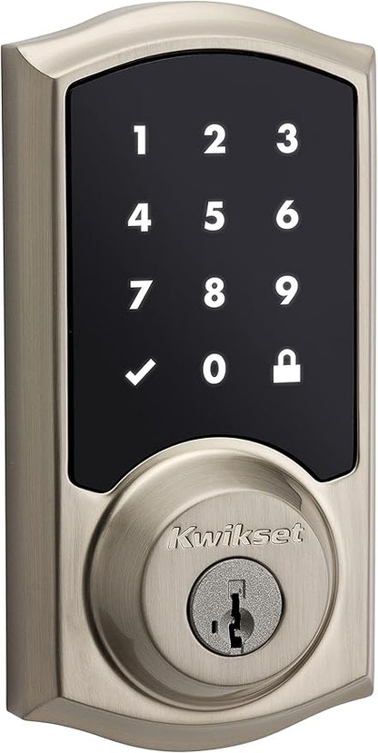 Kwikset 916 Keyless Entry Touchscreen SmartCode Electronic Deadbolt Smart Lock Featuring SmartKey Security and ZigBee 3.0 Technology in Traditional Satin Nickel, Zigbee Hub Sold Separately