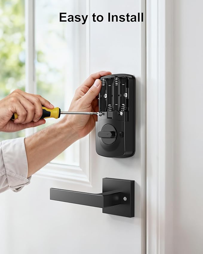 Smart Keyless Entry Door Lock with Handle, Hornbill Front Door Lock Set, Keypad Code Deadbolt with Lever, Digital Touchscreen via Alexa/Bluetooth/Keyfob/Key