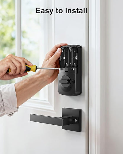 Smart Keyless Entry Door Lock with Handle, Hornbill Front Door Lock Set, Keypad Code Deadbolt with Lever, Digital Touchscreen via Alexa/Bluetooth/Keyfob/Key