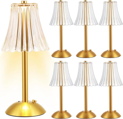 Liliful 6 Pcs LED Portable Cordless Table Lamp Touch Battery Operated Rechargeable Desk Lamp 3 Color Dimmable for Bedroom Living Room Dining (Rose Style,Gold)