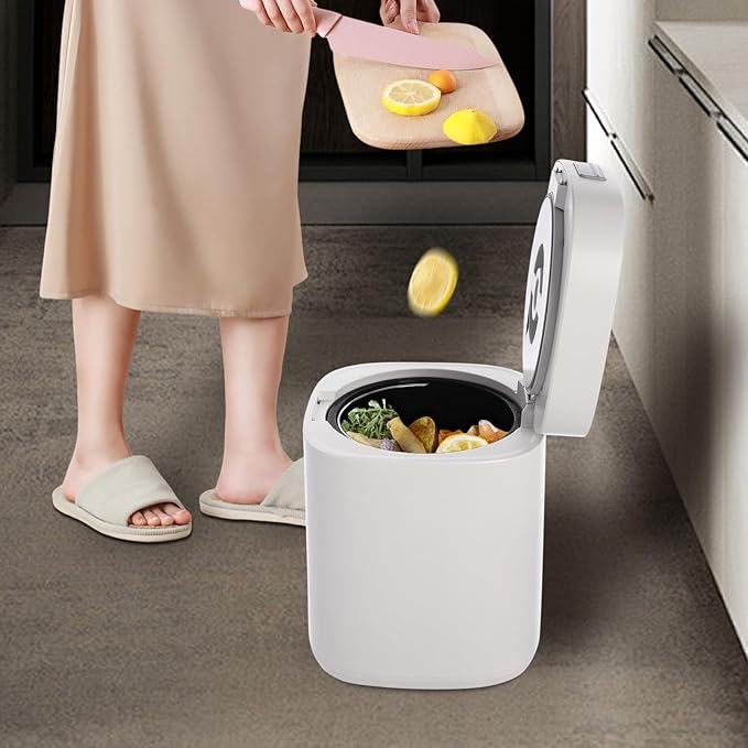 2.5L/0.66gal Electric Composting Machine, Three Working Modes Kitchen Composter with Lid and Removable Bucket, Composting Machine for Apartment Kitchen Countertop, White