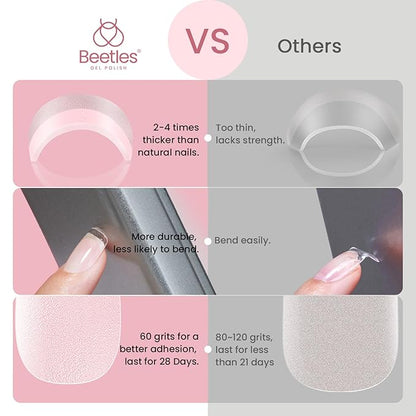 Beetles Short Square Nail Tips: 576PCS 12 Sizes XS Short Square Half Matte Clear False Acrylic Press on Nails Tips Pre-shape Full Cover Nail Tips Nail Extension DIY