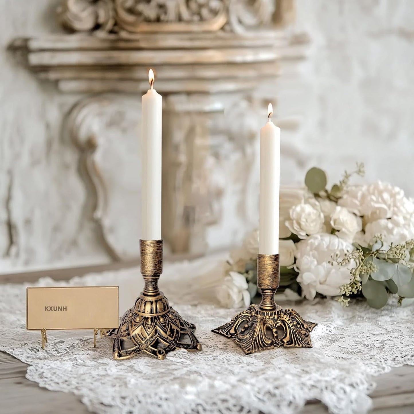 Candlestick Holders,Taper Candle Holder for Candlesticks Gold Brass Vintage Candle Metal Stick Candle Holders for Fireplace, Party, Dining,Wedding Decor,Fits 3/4 inch Thick Candle(Set of 2Pcs)