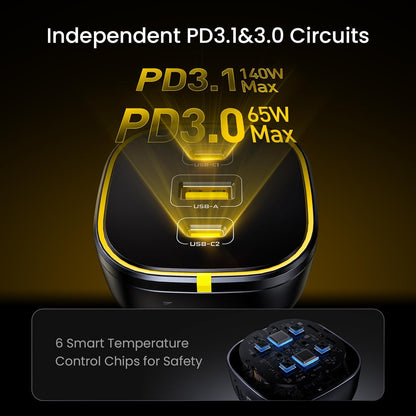 AOHI 165W Laptop Car Charger Adapter 140W PD 3.1/ 100W PD 3.0 USB C Super Fast Charging PPS 45W 3-Ports QC5.0 Car Lighter Charger for MacBook Pro, iPhone 16/15, Galaxy S24 Ultra, iPad, Black