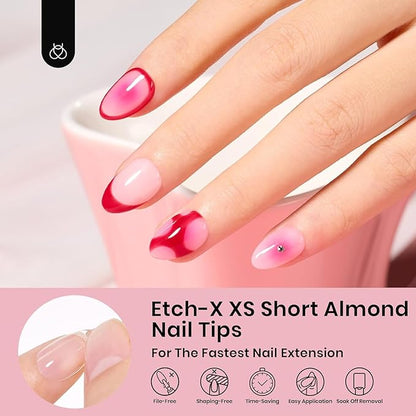 Beetles Gel Nail Tips 576Pcs Extra Short Almond Fake Nails Etch-X Half Matte Press on Nail Tips Full Cover Gifts for Women Gel Nail Polish Extensions Set