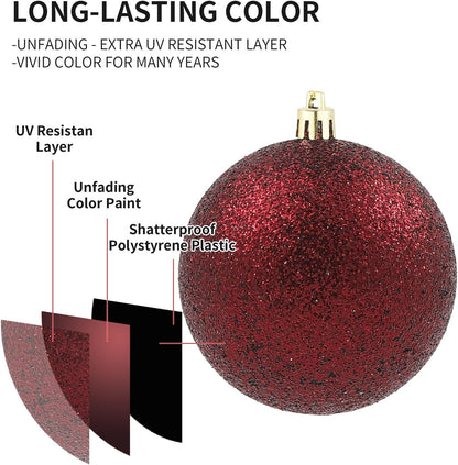 LANGXUN 36pcs Wine Red Christmas Tree Decorations Balls, Bolas De Navidad, 2025 Christmas Decor, Indoor Outdoor Shatterproof Christmas Ornaments, Xmars Party Wedding Suppiles