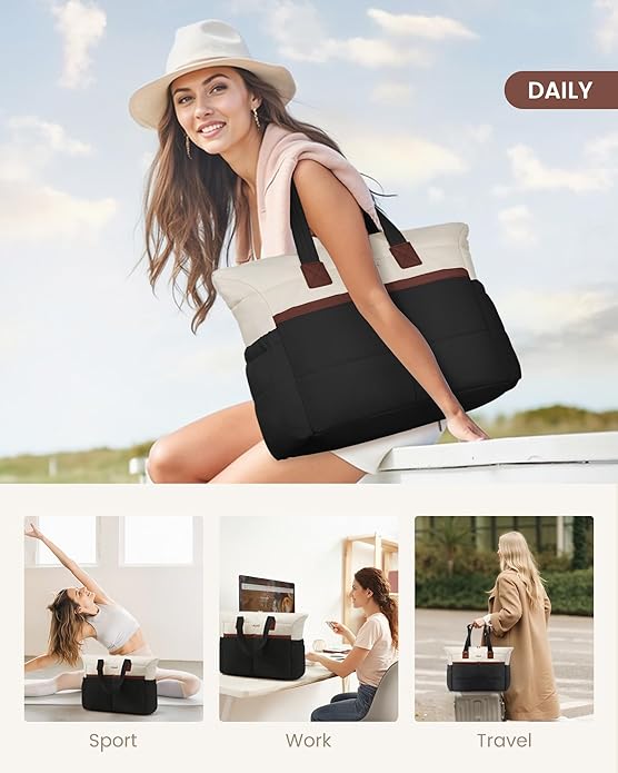 LOVEVOOK Tote Bag for Women,Light Puffer Tote Bag with Multi-pockets,Stylish Carry on Laptop Bags for Daily,Travel,Work,Gym | with Multi-pockets, Stylish, Carry on, for Daily, Travel, Work