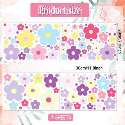 Glow in The Dark Y2k Cute Flowers Wall Decals，Glowing Luminous Colorful Floral Wall Stickers Colorful Removable self-Adhesive Preppy Hippie Stickers for Girls Bedroom