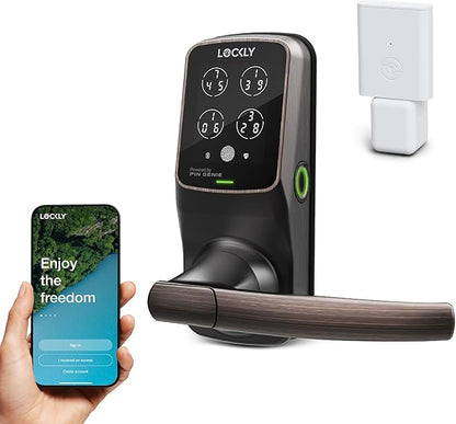 Lockly Secure Pro Smart Lock Wi-Fi, Keyless Entry Digital Keypad Door Lock, 3D Biometric Fingerprint Sensor Front Door with Handle, Voice Control & Auto Lock - Latch Edition