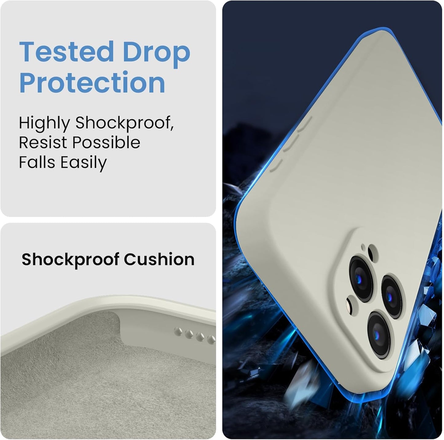 FireNova Designed for iPhone 15 Pro Case, Silicone Upgraded [Camera Protection] Phone Case with [2 Screen Protectors], Soft Anti-Scratch Microfiber Lining Inside, 6.1 inch, Stone