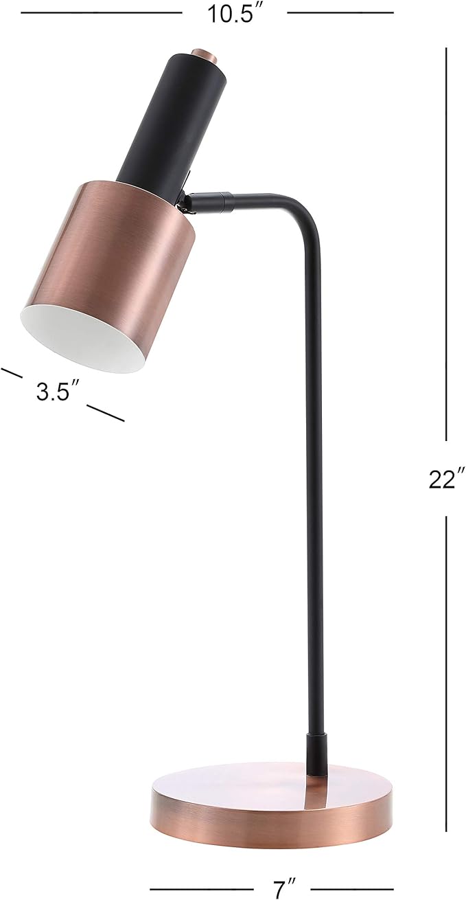 JONATHAN Y 22" Black/Copper Metal LED Task Table Lamp, Mid-Century Modern Desk Lamp for Home Office, Curved Iron Pedestal, UL Listed, LED Bulb Included JYL6101A