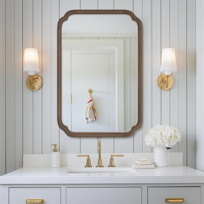 WallBeyond Wood Bathroom Mirror for Wall Mounted with Rounded Corner Wood Frame for Entryway, Living Room or Bedroom Home Decor Vertical or Horizontal Hanging [24" x 36" Walnut Color]