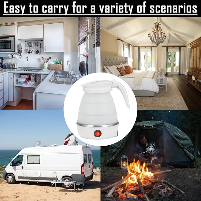 Travel Kettle Small Foldable Portable Kettle,Silicone Collapsible Tea Pot for Camping,Easy for Storage (White1)