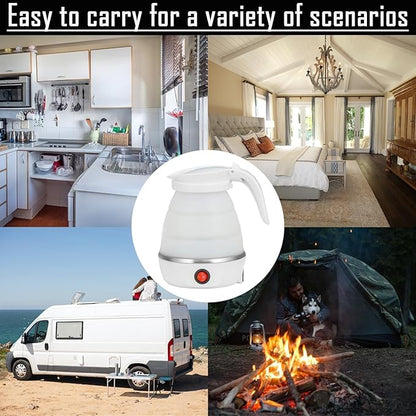 Travel Kettle Small Foldable Portable Kettle,Silicone Collapsible Tea Pot for Camping,Easy for Storage (White1)