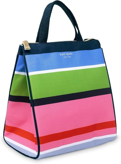 kate spade new york Cute Lunch Bag for Women, Large Capacity Lunch Tote, Adult Lunch Box with Silver Thermal Insulated Interior Lining and Storage Pocket, Sunny Day Stripe