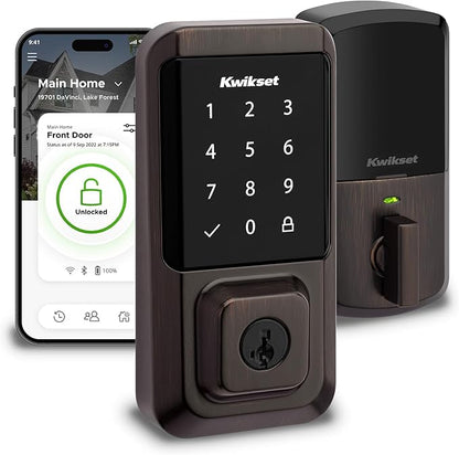 Kwikset Halo Wi-Fi Smart Lock, Keyless Entry Front Door Touchscreen Deadbolt, App Control, Grade AAA Certified, Easy Install No Hub, Venetian Bronze Finish