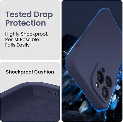 FireNova Designed for iPhone 13 Pro Max Case, Silicone [Camera Protection] Phone Case with [2 Screen Protectors], Soft Anti-Scratch Microfiber Lining Inside, 6.7 inch, Navy Blue