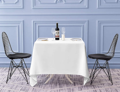 Surmente Square Tablecloth for Square or Round Tables 100% Polyester 85x85 Inch Table Cloth for Weddings, Banquets, or Restaurants (White)