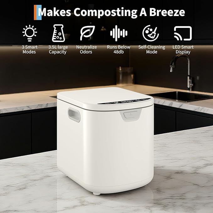 3.5L Fully Automatic Kitchen Compost Bin,Indoor Electric Food Waste Recycler with One-Click Cleaning & LED Display,Fast Fermentation to Organic Fertilizer,Eco-Friendly Countertop Composter