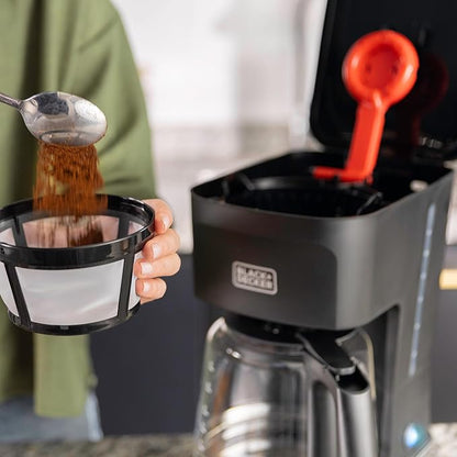 BLACK+DECKER CAFÉCRAFT 12-Cup Coffee Maker, One-Switch Drip Coffeemaker with Vortex Showerhead Technology, Sneak-A-Cup, Keep Warm Function, Stainless Steel