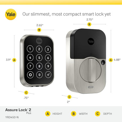 Yale Assure Lock 2 Plus Apple Home Keys (Tap to Open) Deadbolt, Black Suede Smart Keyless Entry Door Lock with Wi-Fi Connected Keypad for Code Entry and Remote Access, YRD450-N-WF1-BSP