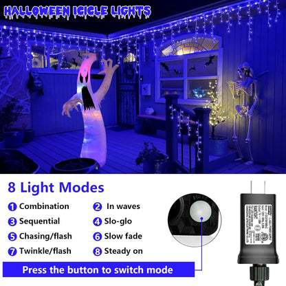 QITONG Blue Icicle Lights for Outside, 33ft 400 LED Icicle Light Plug in with 8 Modes, 160 Drops Clear Wire Connectable Christmas Lights Indoor Plug in