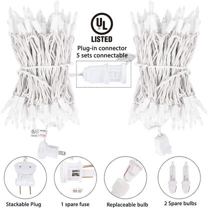 Brightown 50 Count Warm White Christmas Lights, Clear Mini Incandescent Lights on White Wire, Christmas Tree String Lights for Indoor Outdoor Decorations（12ft）