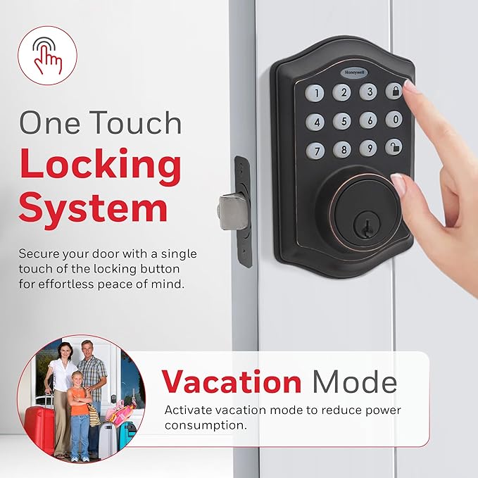 Honeywell Safes & Door Locks - Keyless Entry Door Lock with Smart Electronic Keypad Deadbolt - Easy Installation & 50 Different Pin Codes - Auto Lock - Oil Rubbed Bronze - 2.9 x 2 x 6.2 in - 8712409