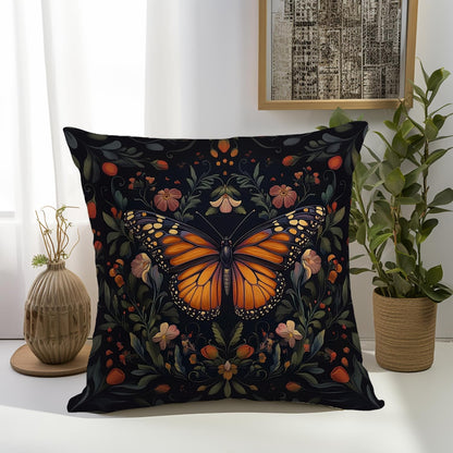 William Morris Abstract Vintage Floral Velvet Butterfly Design Throw Pillow Covers Home Decor, Retro Art Deco Pillowcase Cushion Cover for Bed Sofa Living Room, Square 18x18inch (Black-Butterfly)