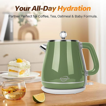 Retro Electric Kettle 1.8L, All Stainless Steel Hot Water Electric Kettle for Boiling Water, BPA Free Tea Kettle, 1350W Fast Boil, Auto Shut Off & Boil-Dry Protection