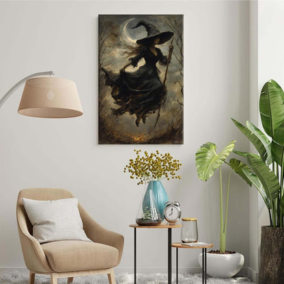 Witch in the Forest Halloween Print Wall Art Poster Witch Decor Vintage Print Dark College Wall Art Victorian Gothic Room Decor Canvas Wall Print12x16in Wood Framed