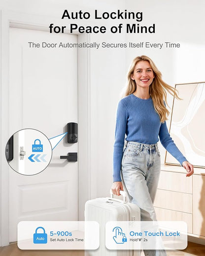 Smart Keyless Entry Door Lock with Handle, Hornbill Front Door Lock Set, Keypad Code Deadbolt with Lever, Digital Touchscreen via Alexa/Bluetooth/Keyfob/Key