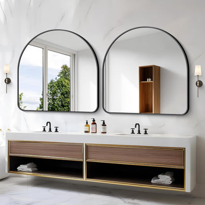 Arched Bathroom Mirror, 30"x30" Black Arched Mirror for Bathroom, Wall Mounted Mirror, Vanity Wall Mirror Metal Frame for Bedroom, Entryway, Living Room, Vertically Hanging