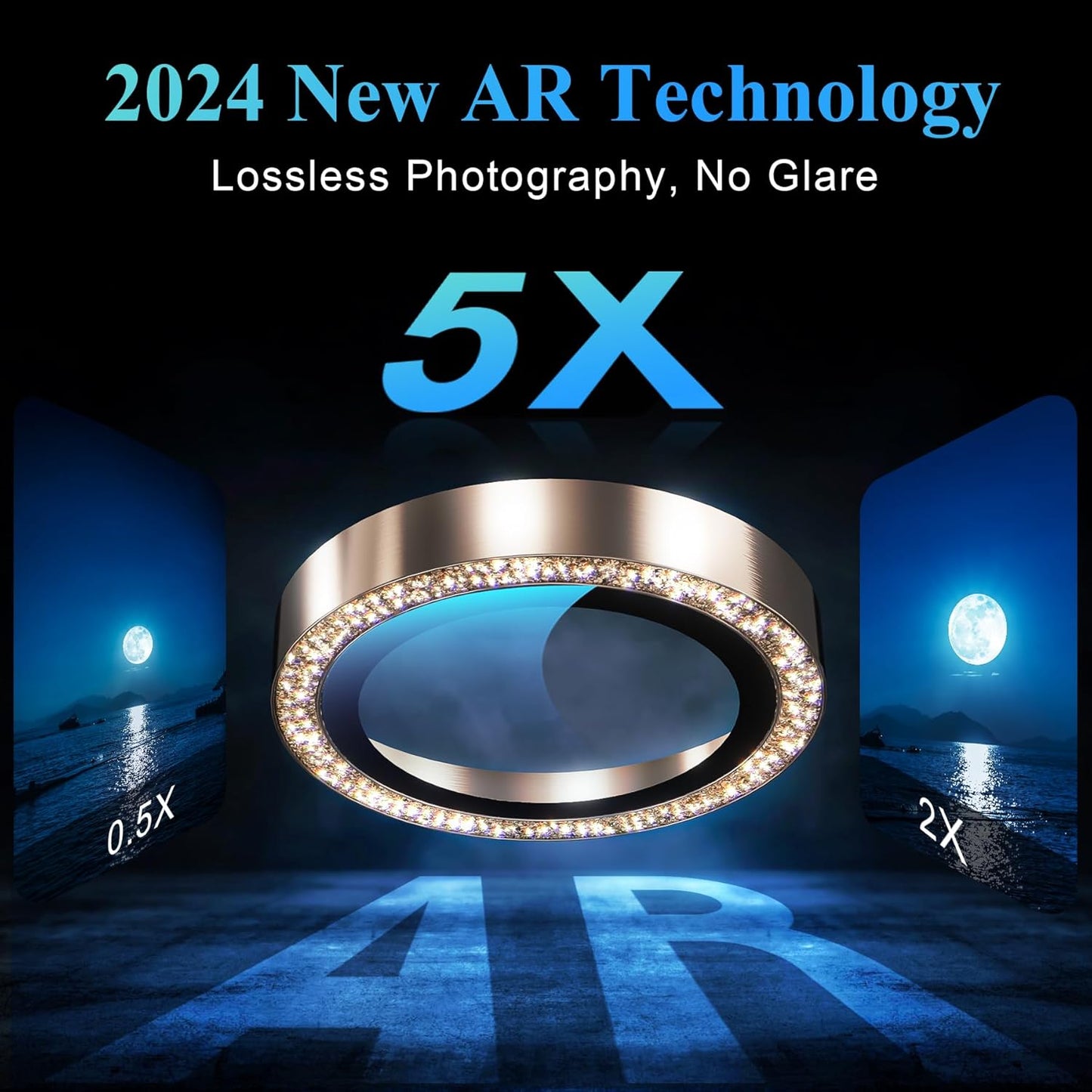 YWXTW Designed for iPhone 16 Pro/iPhone 16 Pro Max Camera Lens Protector Bling, [New Glitter Design] Individual Metal Tempered Glass Camera Cover Accessories Case Friendly (Desert Titanium)