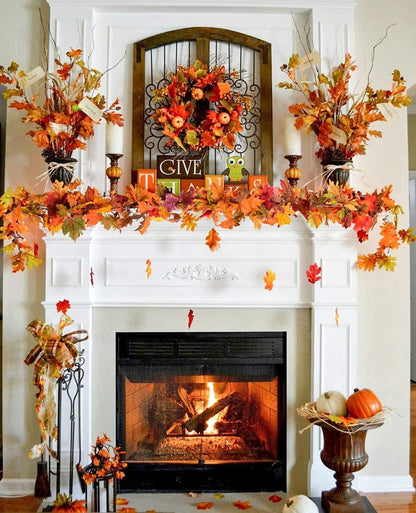 3 Pack Fall Maple Leaf Garland Artificial Maple Garland, Autumn Hanging Fall Leave Vines for Indoor Outdoor Wedding Thanksgiving Dinner Party Decor
