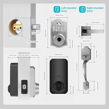 Keypad & Fingerprint Keyless Entry Front Door Lock with Handle Set, Digital Electronic Deadbolt Code Lock for Exterior Door, Auto Lock, One Time Code, Anti Peeping, Holiday & Silent Mode