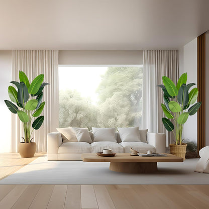 Artificial Bird of Paradise Plant 6Ft Fake Tropical Palm Tree with 13Trunks Faux Banana Leaf Trees in Pot for Home Indoor Outdoor Office Modern Decor Housewarming Gift（2Pcs）