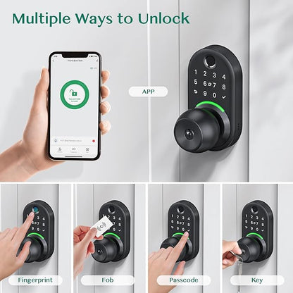 Keypad Smart Door Lock with Knob, Yamiry Keyless Entry Digital Lock with Handle, Fingerprint Electronic Knob for Front Door