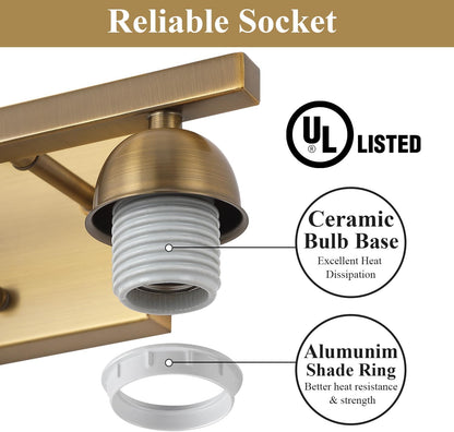 Stainless Steel Milk Glass Vanity Lights for Bathroom, 2 Light Brass Bathroom Light Fixtures Over Mirror, Ceramic E26 Sockets Wall Mounted